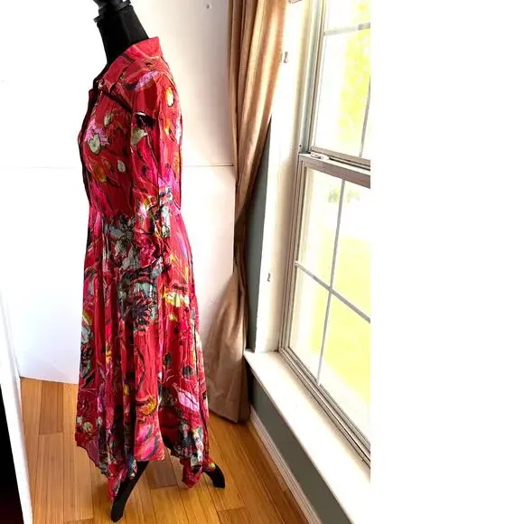 SOFT SURROUNDINGS Red Watercolor Art To Wear Provencia Dress Hankerchief Sz S - Picture 6 of 14